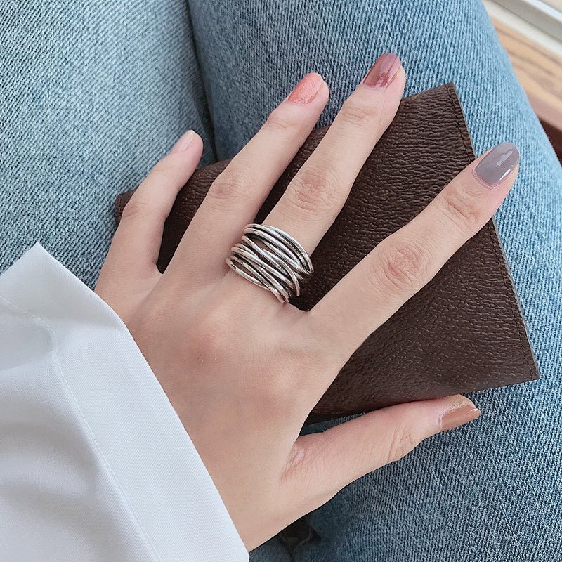 Silber Verstellbarer Ring In Lagen