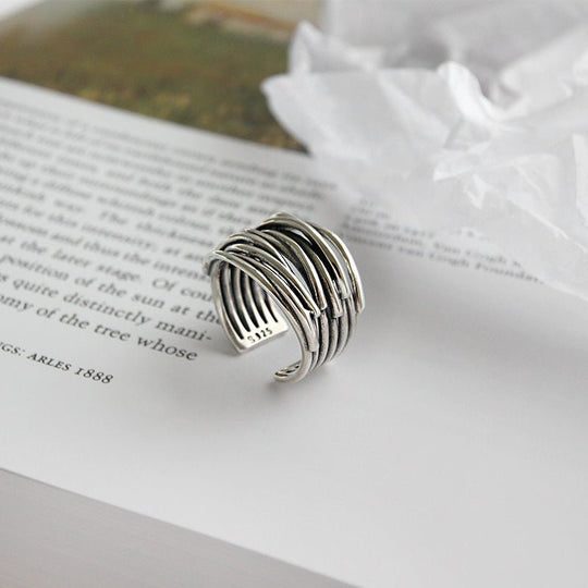 Silber Verstellbarer Ring In Lagen
