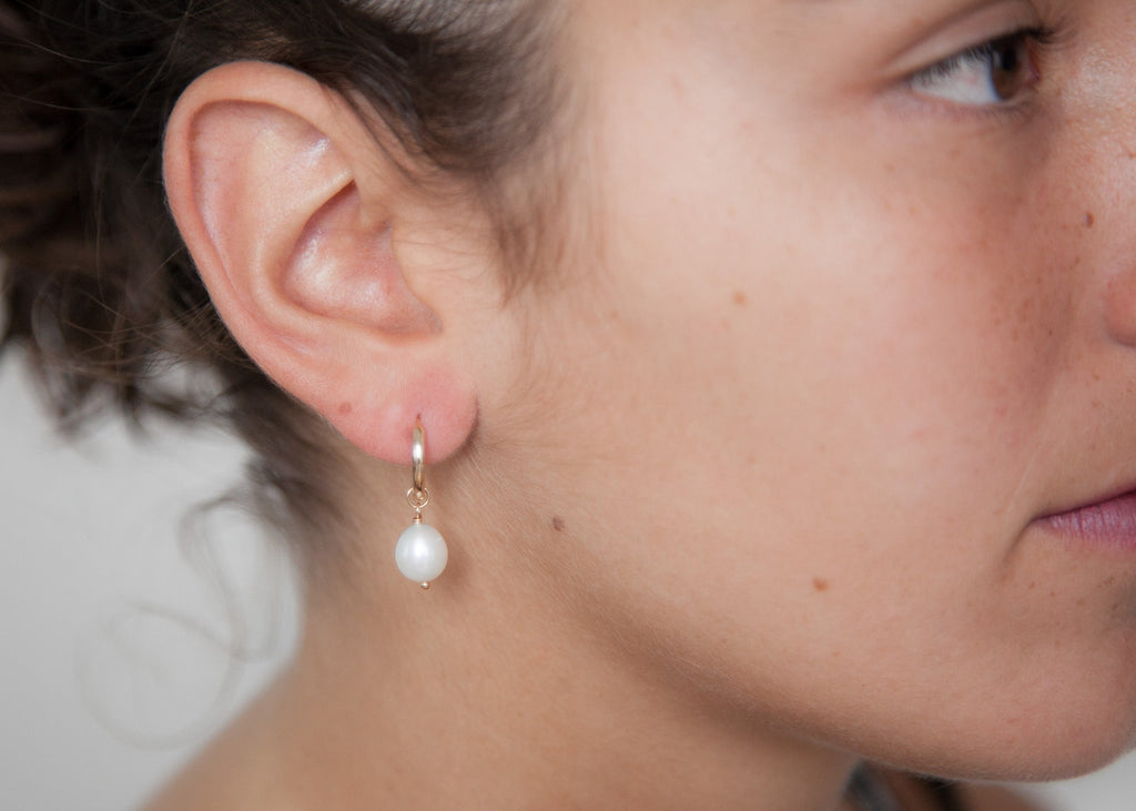 Creolen mit Süßwasserzuchtperle - 16K vergoldet | Shop Nory