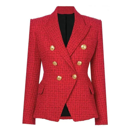Der pragmatische rote Tweed-Blazer für Frauen - Lässig - Unifarben
