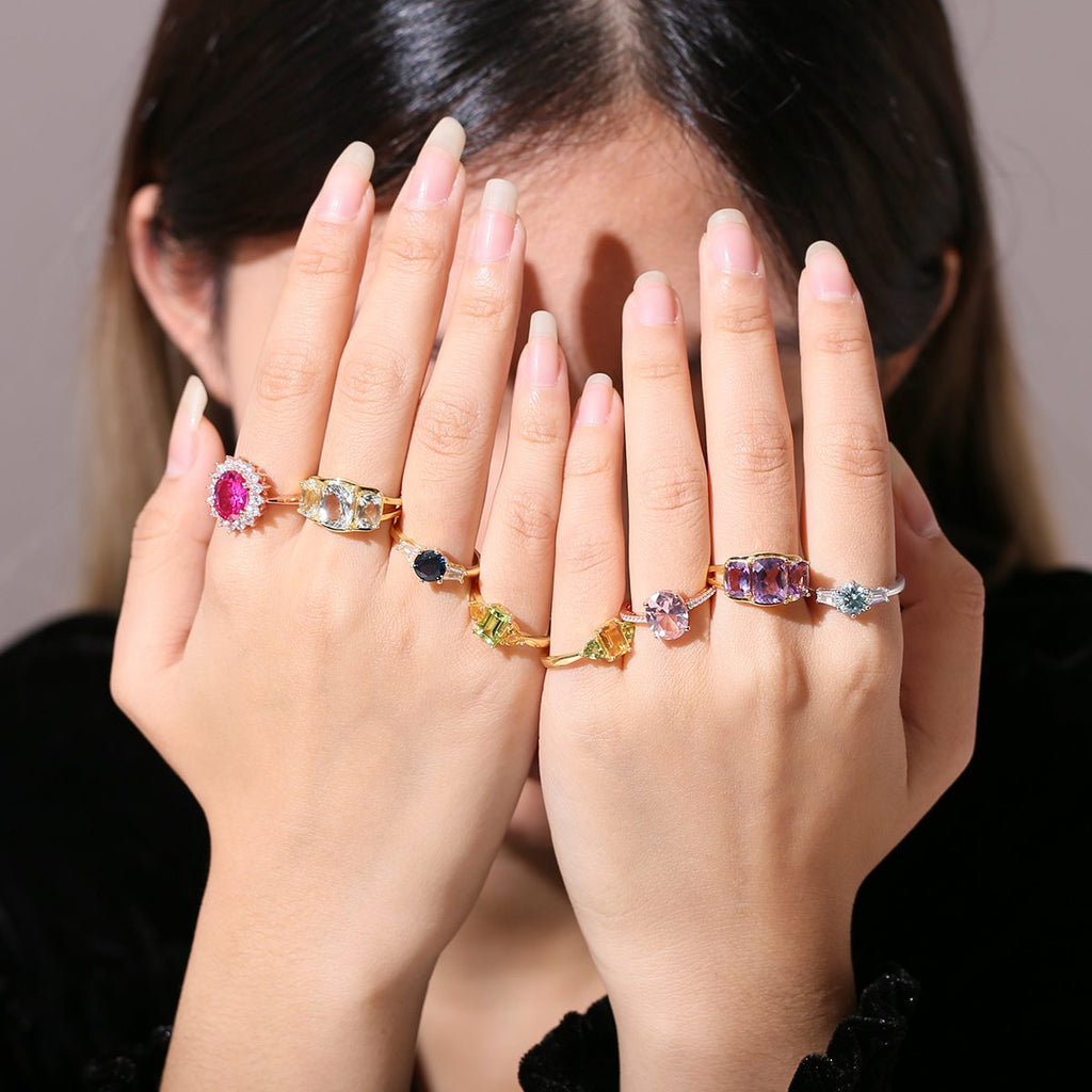Amethyst-Ring mit Dreistein-Gitterfassung | Shop Nory