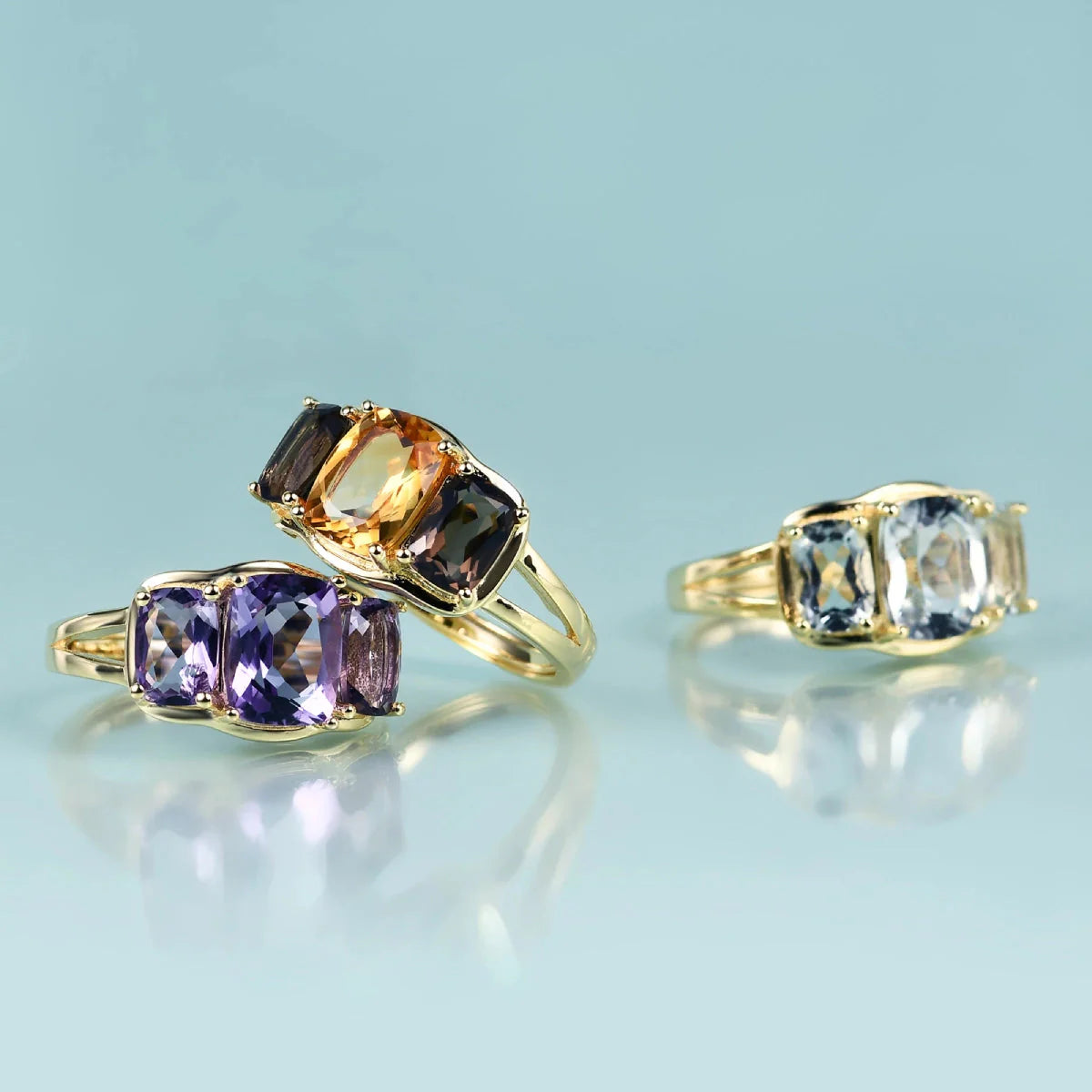 Amethyst-Ring mit Dreistein-Gitterfassung | Shop Nory