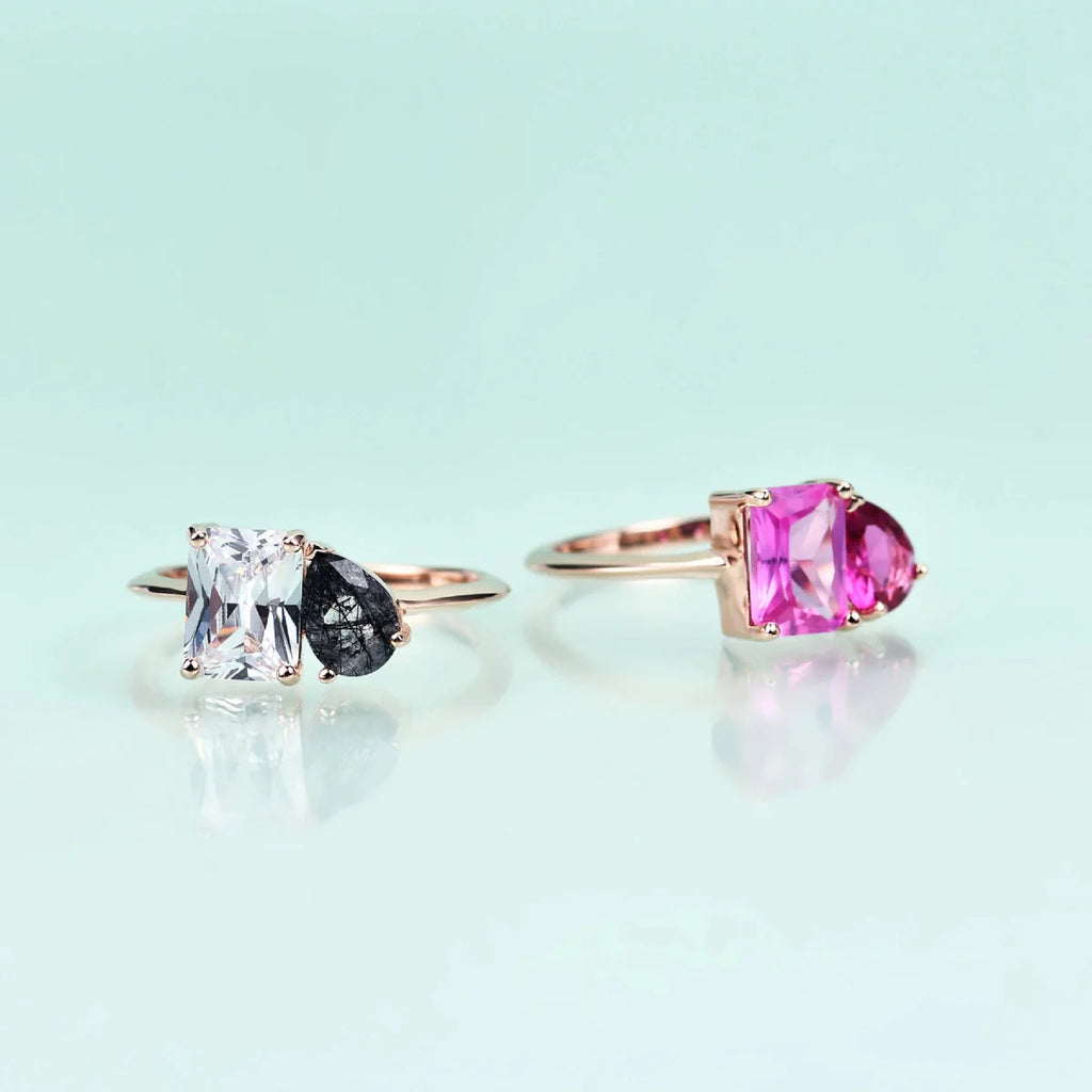 Toi et moi-Ring mit schwarzem Rutilquarz | Shop Nory