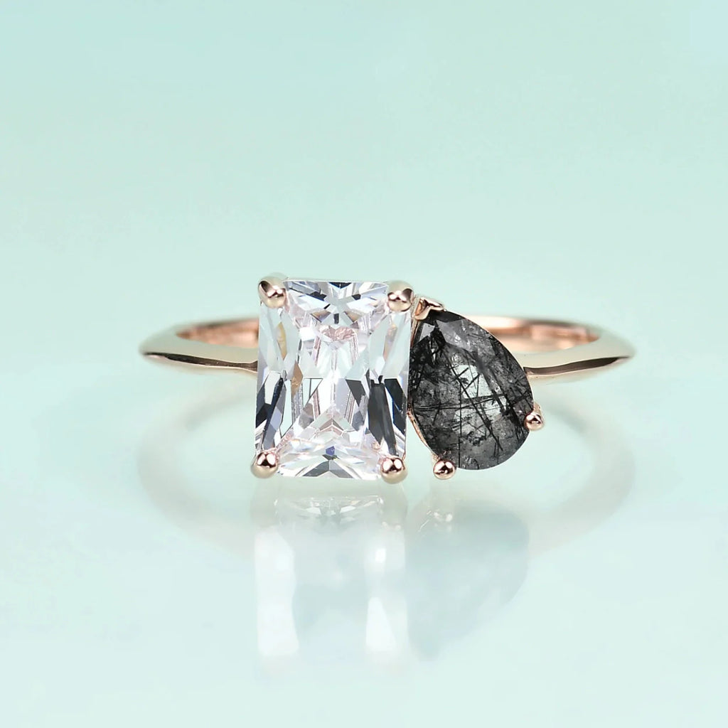 Toi et moi-Ring mit schwarzem Rutilquarz | Shop Nory