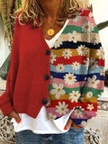 Trendy Patchwork Damen Knopfkardigan