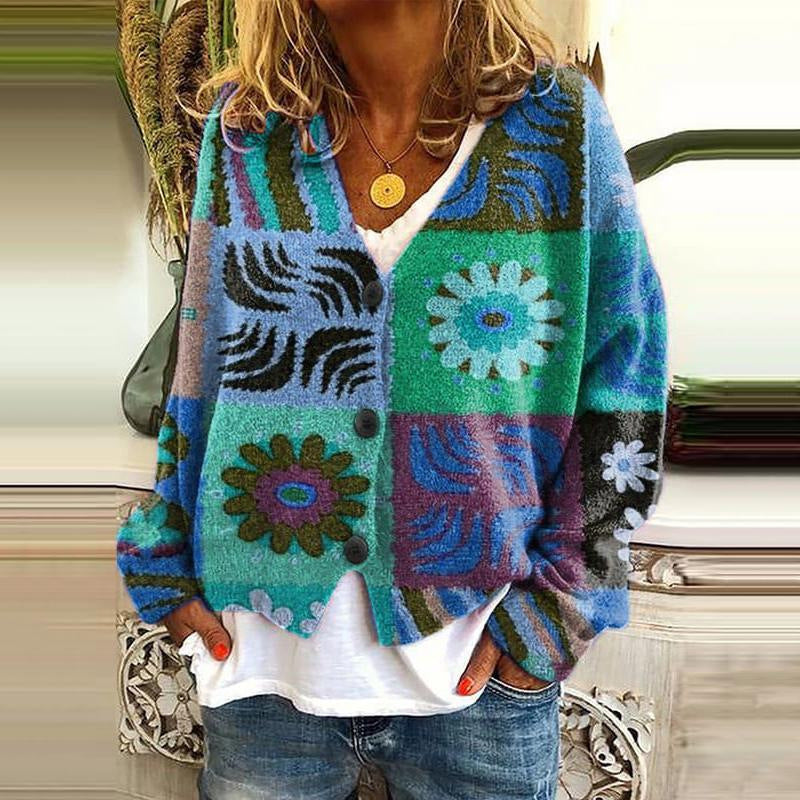Trendy Patchwork Damen Knopfkardigan