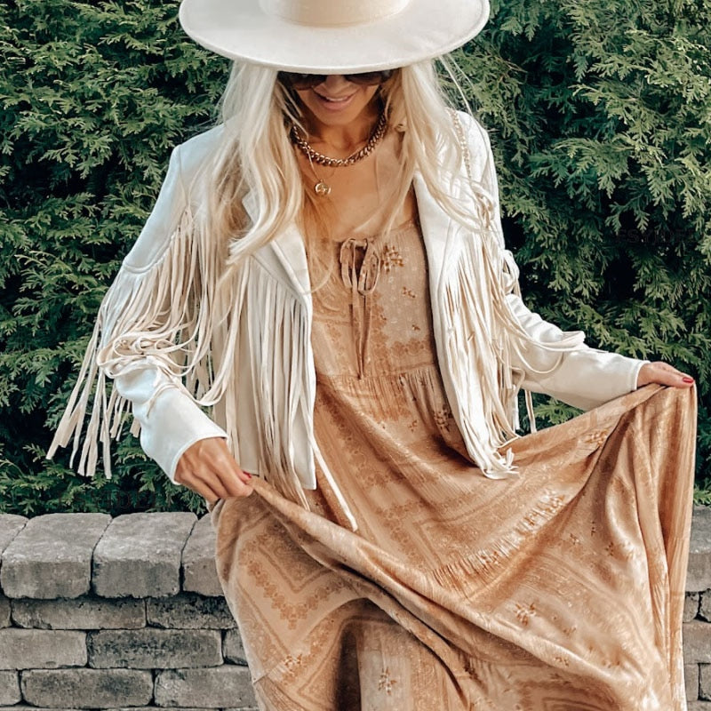 Trendy Wildleder Damenjacke mit Fransen