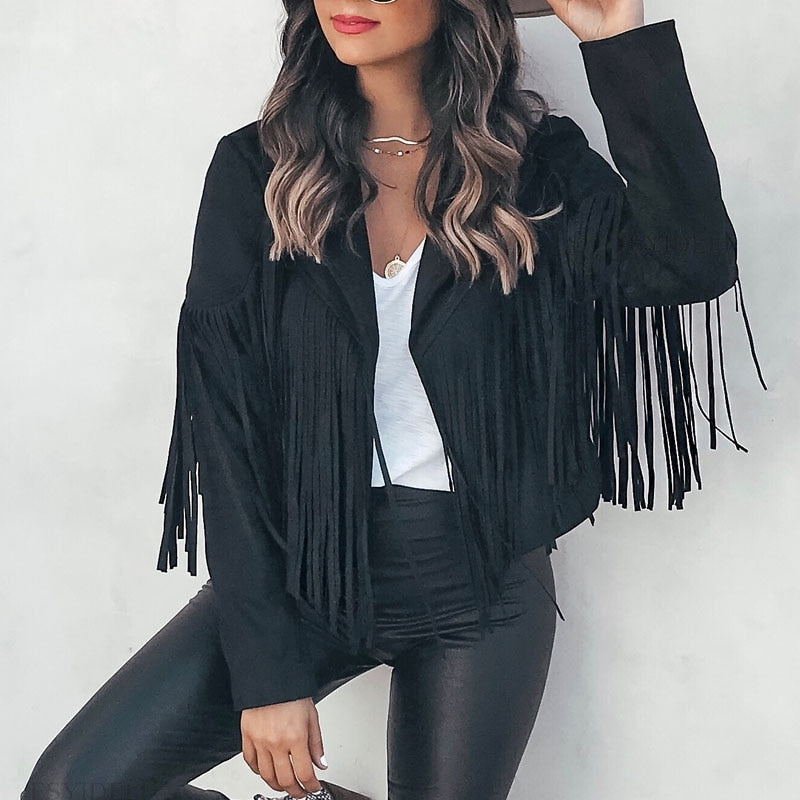 Trendy Wildleder Damenjacke mit Fransen