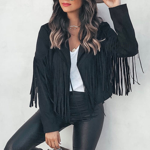 Trendy Wildleder Damenjacke mit Fransen