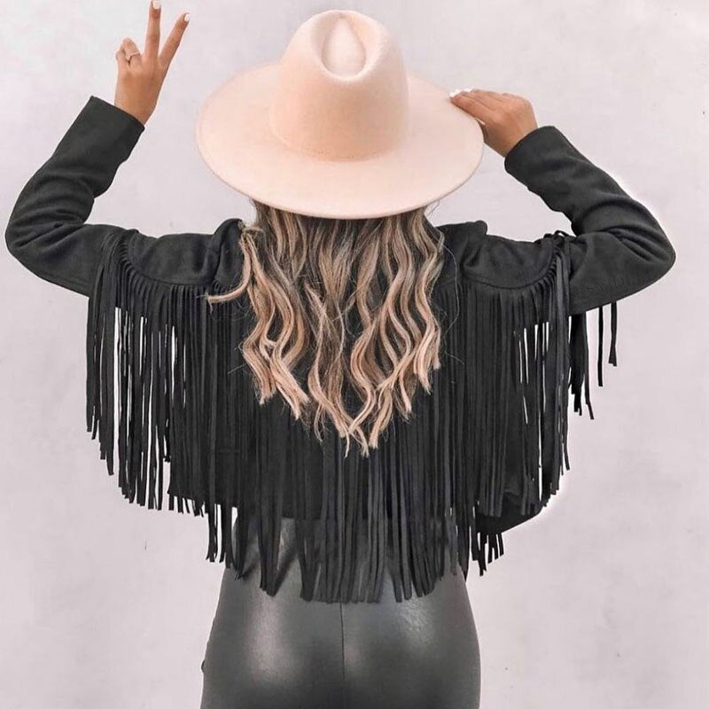 Trendy Wildleder Damenjacke mit Fransen