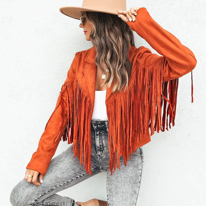 Trendy Wildleder Damenjacke mit Fransen