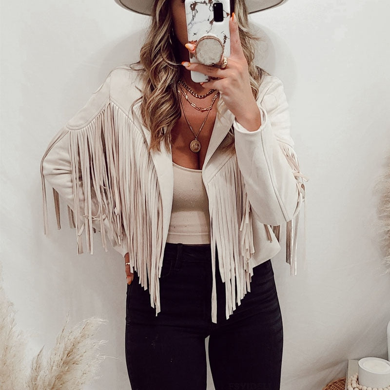 Trendy Wildleder Damenjacke mit Fransen
