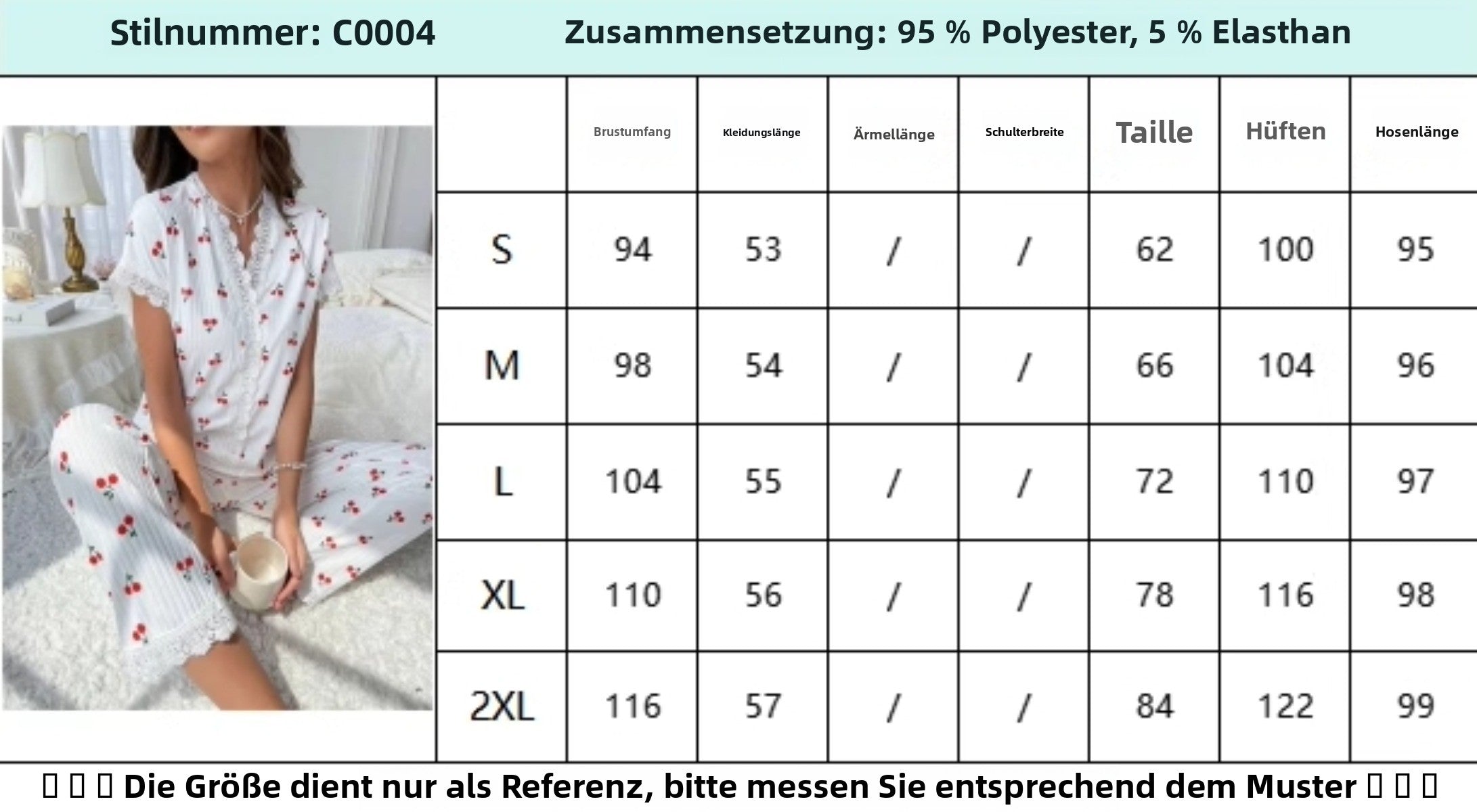 Schlafanzug mit Kirschdruck und Revers