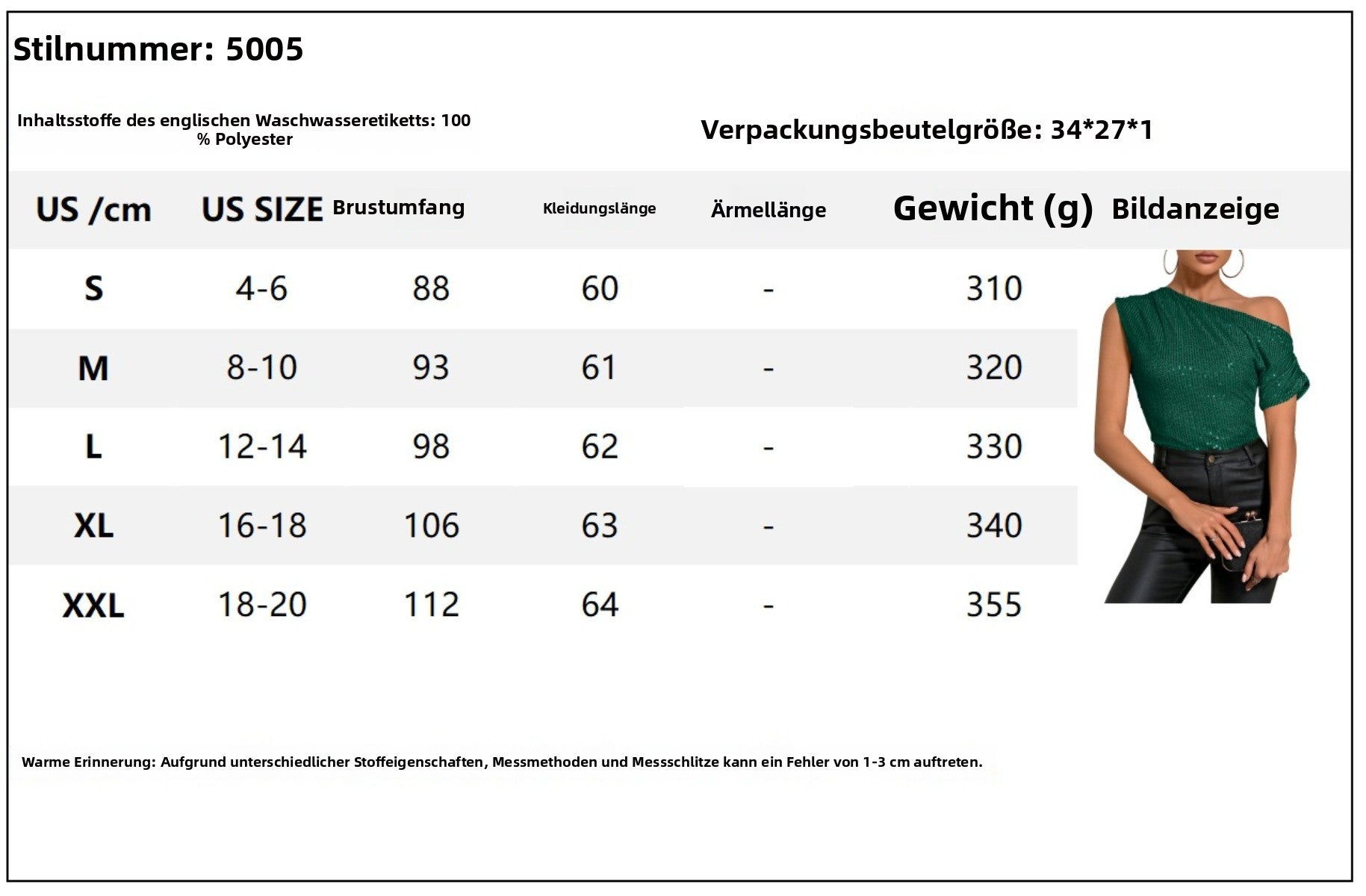 Schulter Pailletten plissierte kurze Ärmel