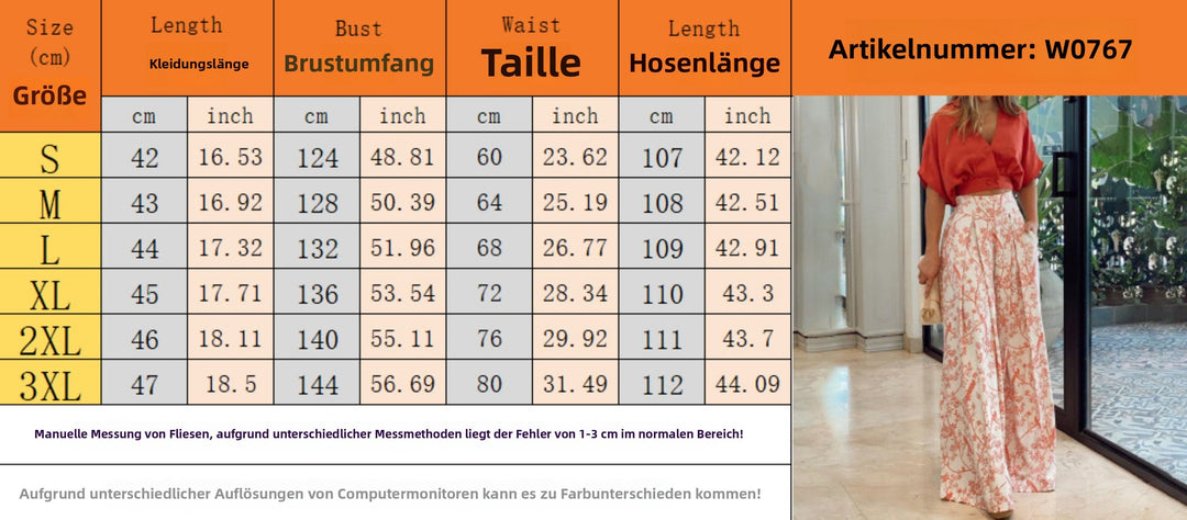 Zweiteiliges Set mit V-Ausschnitt und Hose mit weitem Bein