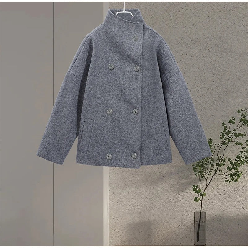 Wollmischung Jacke mit Hohem Kragen und Knöpfen