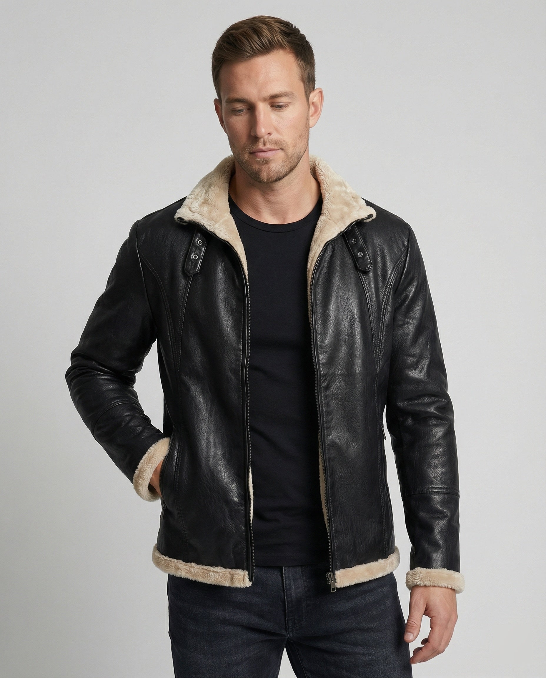 Herren Lederjacke mit warmem Innenfutter