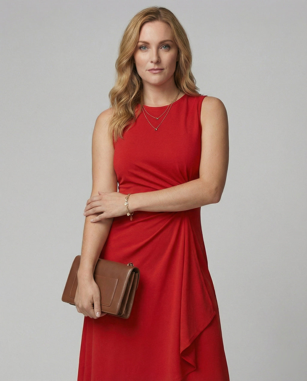 Damen ärmelloses Wickelkleid mit asymmetrischem Saum und Raffungen
