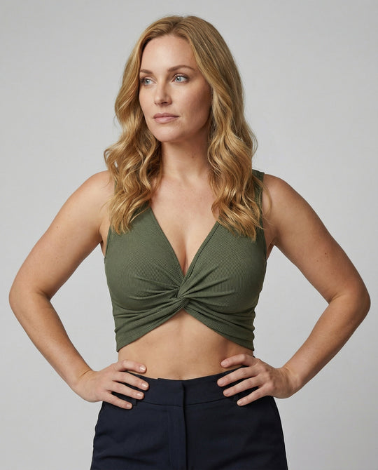Damen Crop-Top mit elegantem Knoten und tiefem V-Ausschnitt