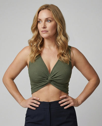 Damen Crop-Top mit elegantem Knoten und tiefem V-Ausschnitt