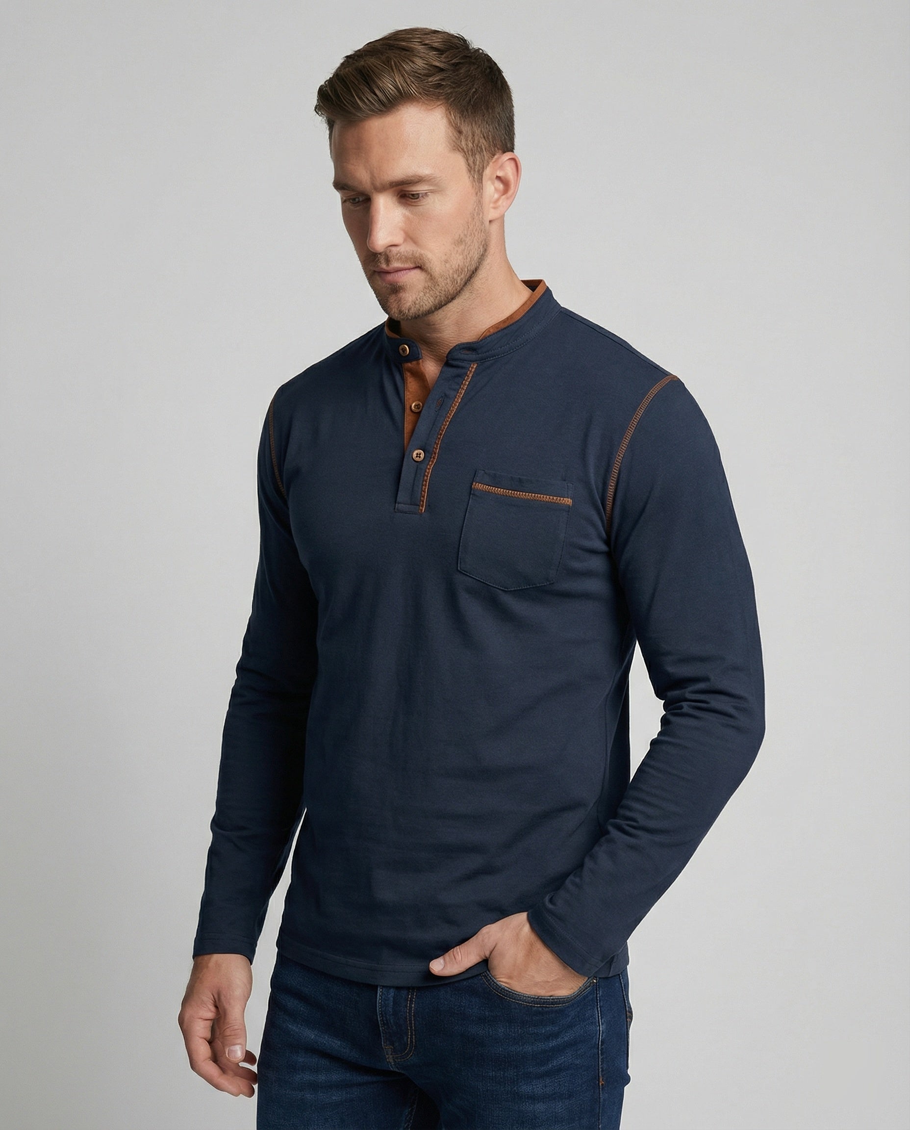 Langarm Henley Shirt