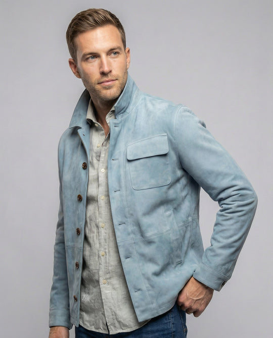 Herren lässige Wildlederjacke mit praktischem Kragen