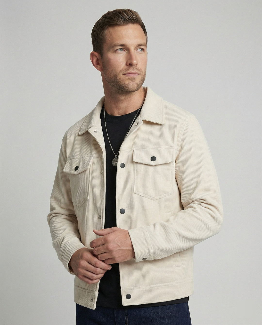 Cord Überhemdjacke Mit Druckknöpfen Herren