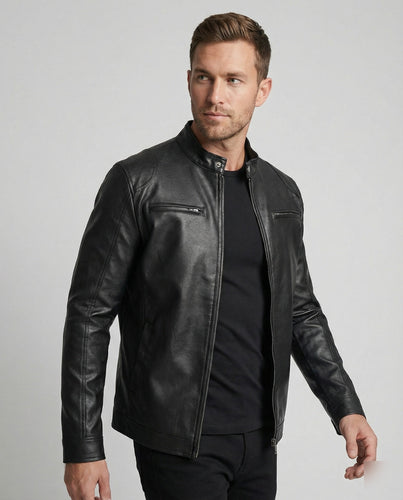 Herren Elegante Kunstlederjacke mit Steppdetails