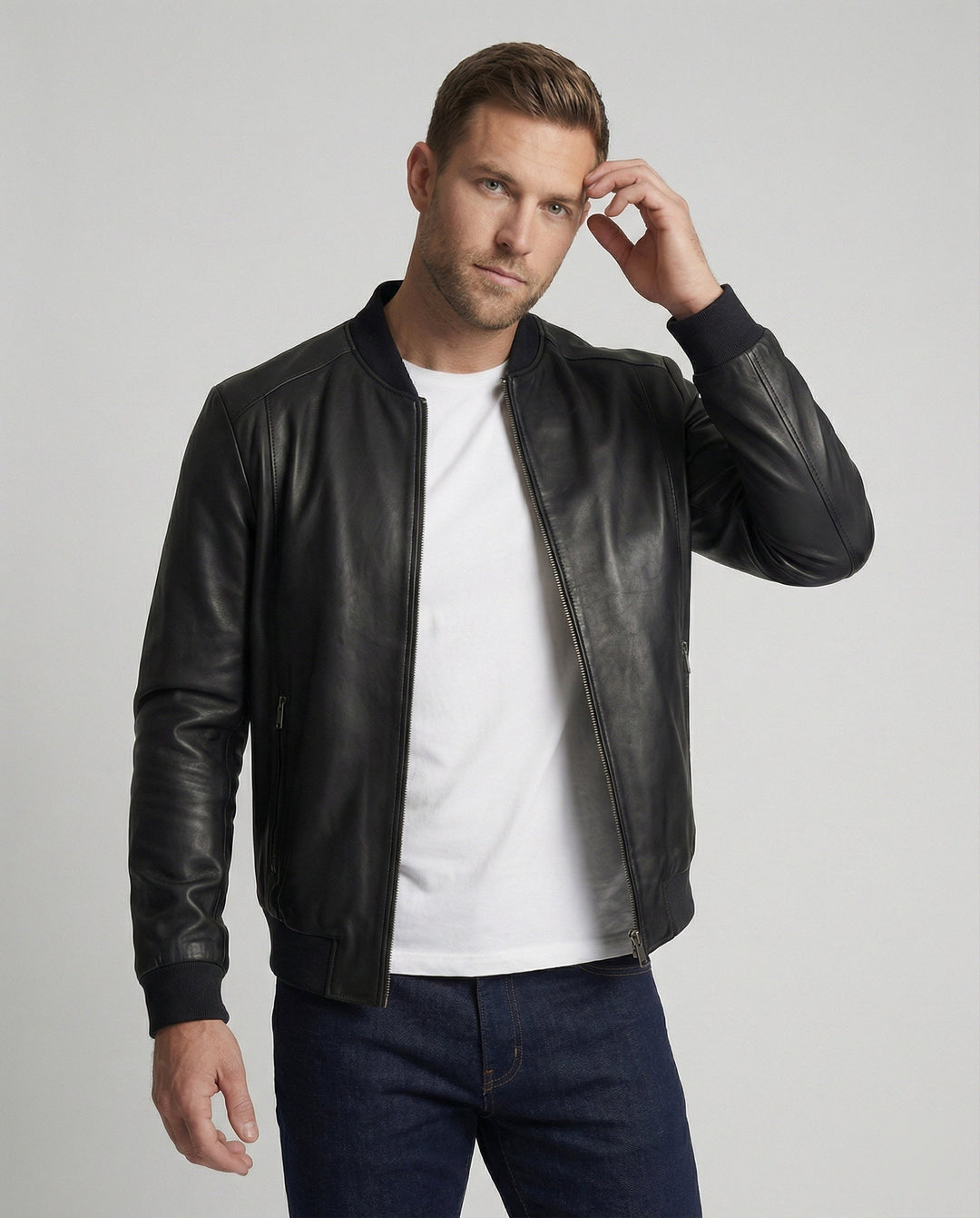 Herren Lederoptik Bomberjacke