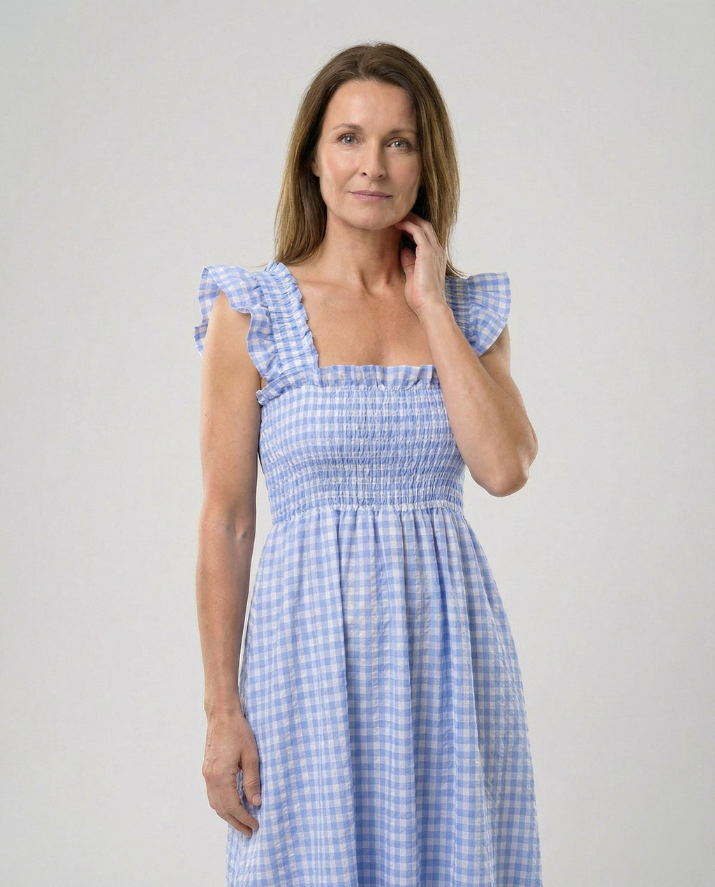 Damen Vichy Maxikleid mit Smokoberteil