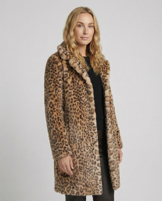 Mantel - Kunstpelz - Oversized Fit - Reverskragen - Leopardenprint