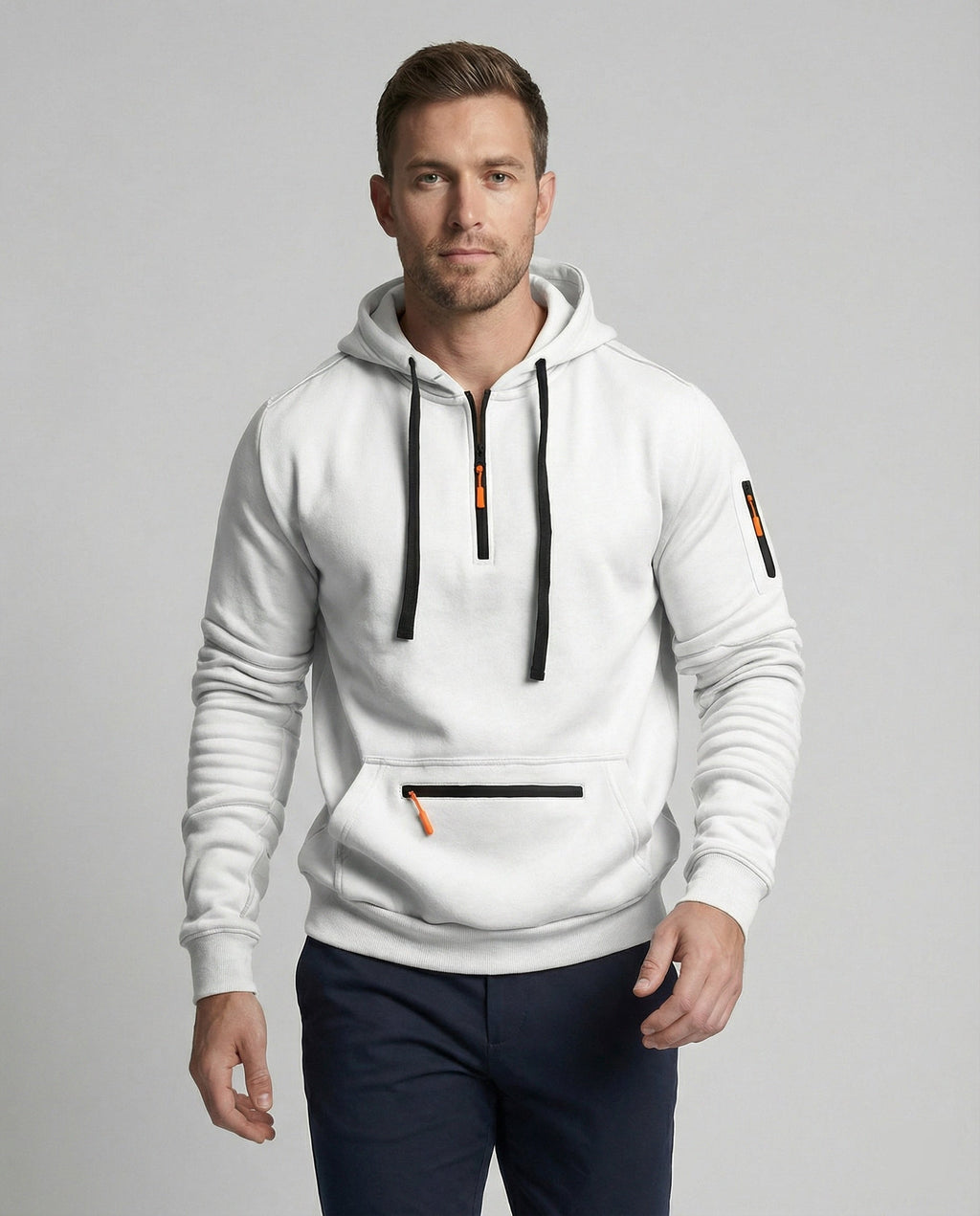 Herren sportlicher Hoodie mit praktischen Reißverschlusstaschen und verstellbarem Kapuzenzug