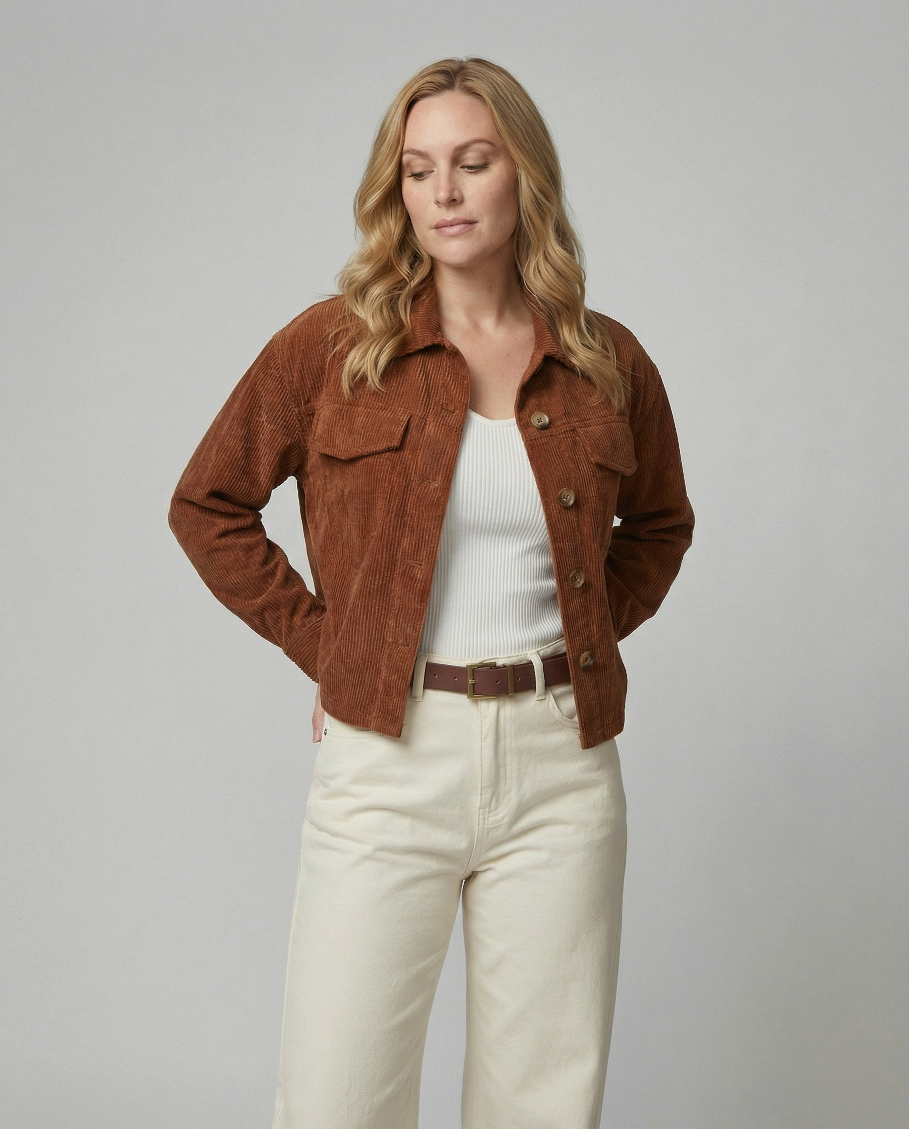 Damen Baumwollcordjacke mit Taschen und Knopfverschluss