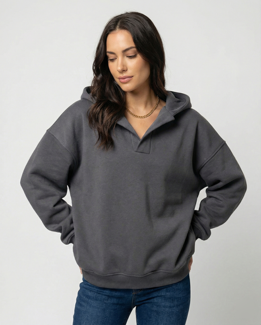 Damen Oversized Kapuzensweatshirt mit lässigem Stehkragen und langen Ärmeln Shopnory