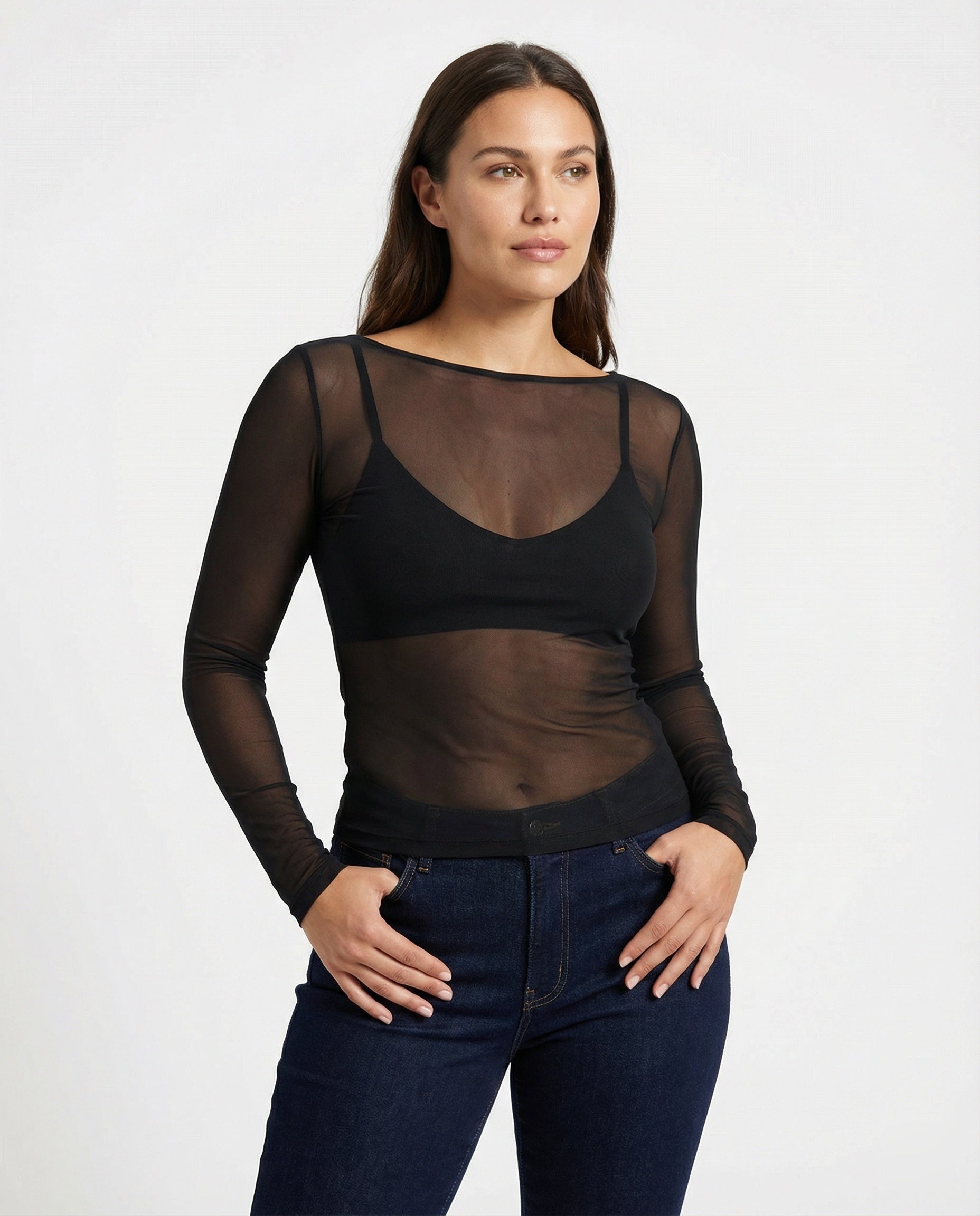 Langärmeliges Mesh-Top