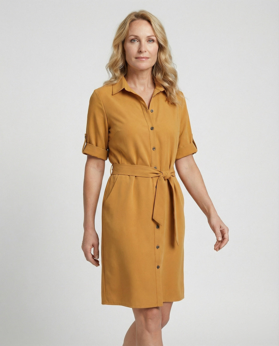 Knielanges Hemdblusenkleid Mit Taschen Damen