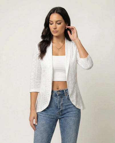Damen Elegante Blazerjacke mit Lochmuster und tailliertem Schnitt