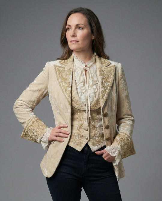 Damen Blazer Samt Stickerei