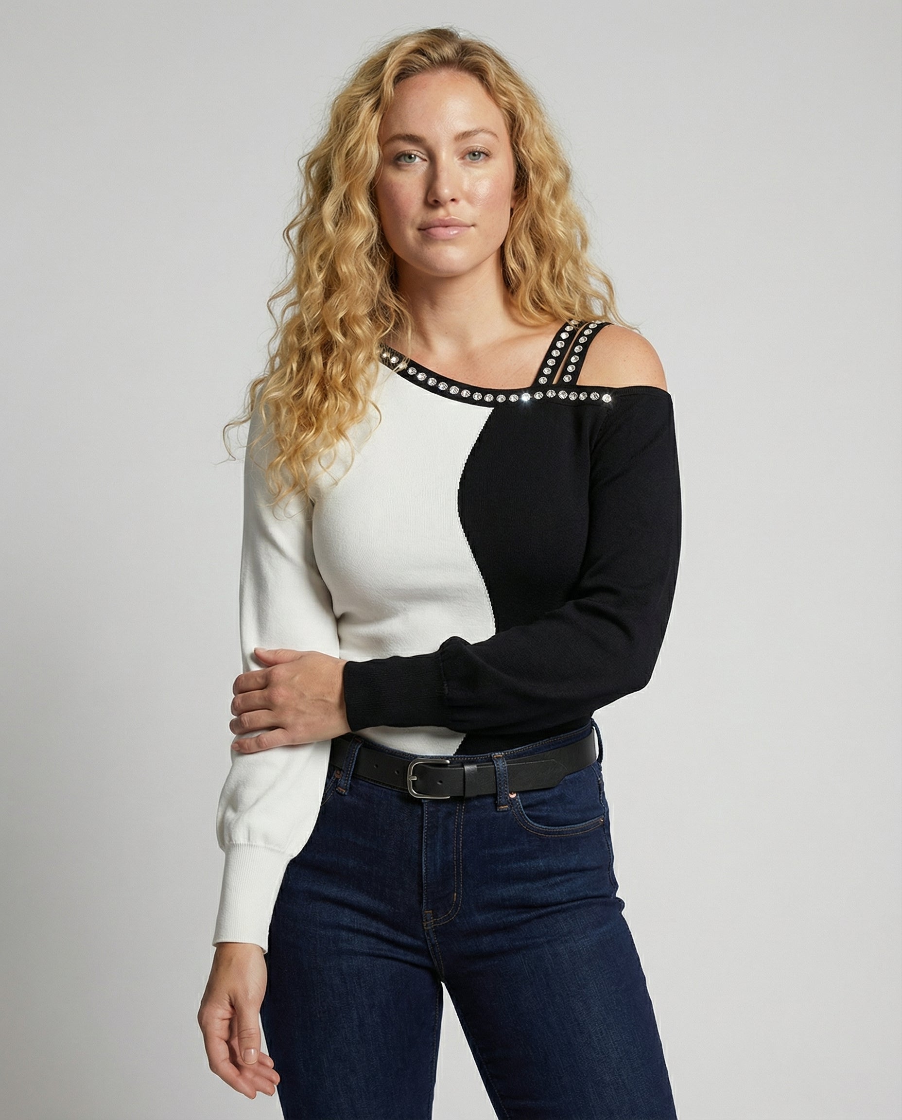 Damen Trendy Asymmetrisches Oberteil mit Strassbesatz