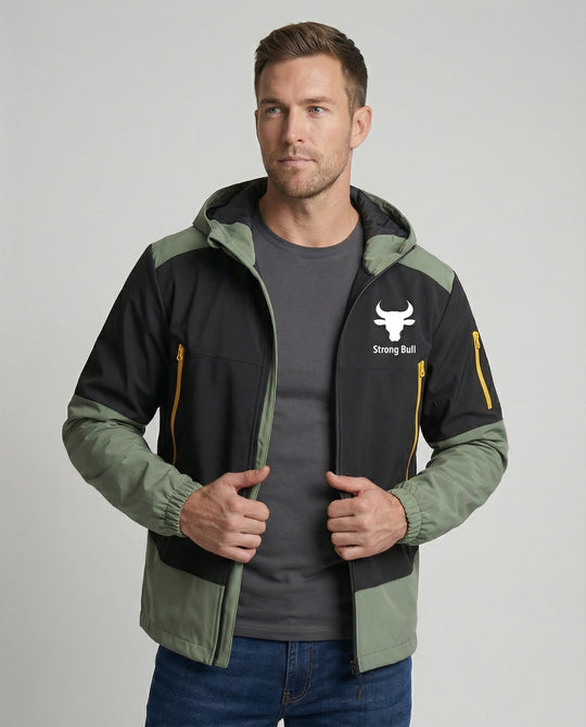 Herrenjacke mit Reißverschluss, Kapuze und Farbblockdesign