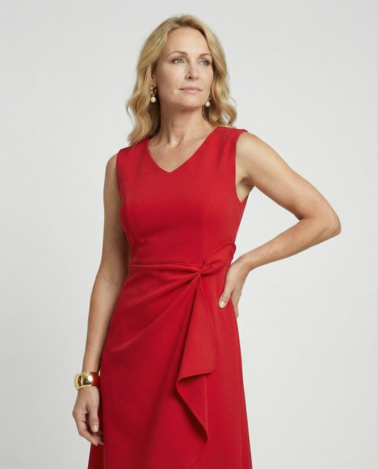 Damen Cocktailkleid Midi mit Wickeloptik