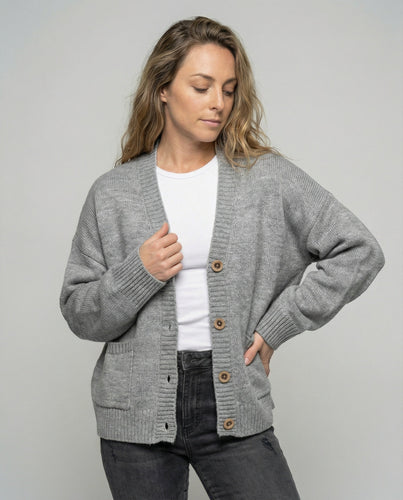 Strickjacke Damen lässig mit Knopfverschluss und großen Taschen