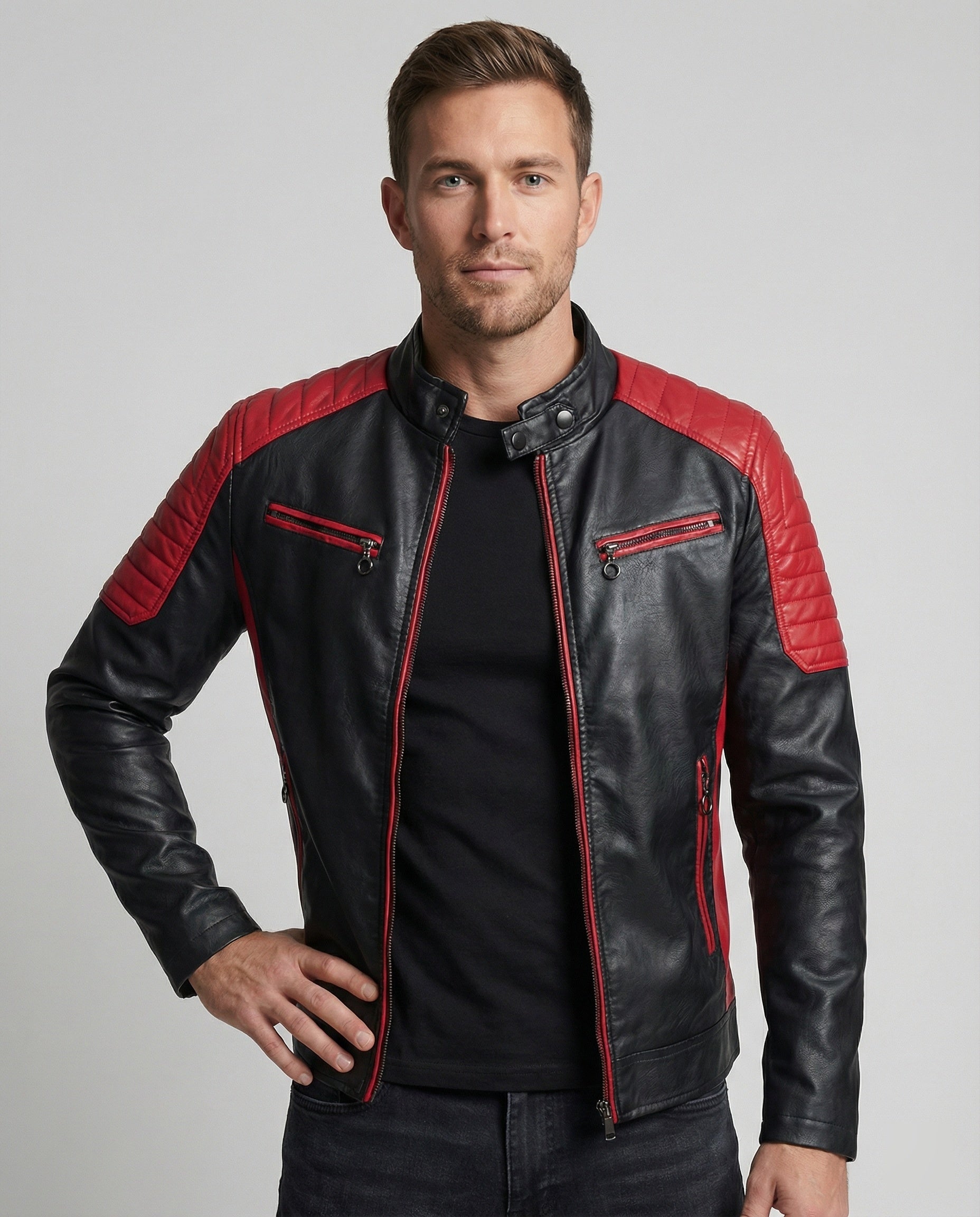 Herren Bikerjacke Motorsport Stil