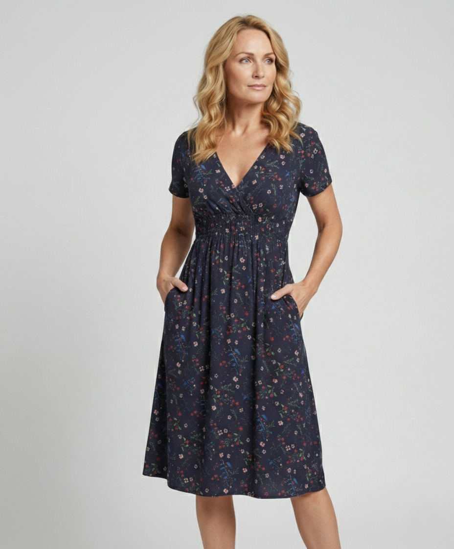 Damen Midikleid gesmokte Taille