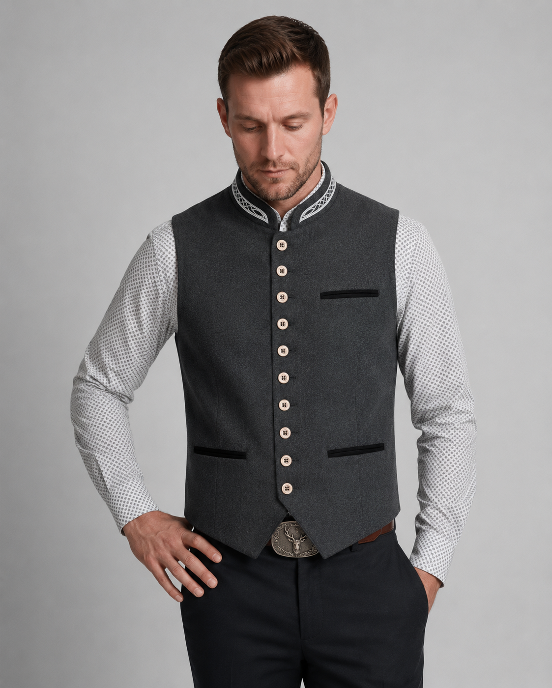 ShopNory - Elegante Herren Trachtenweste Grau Traditionell