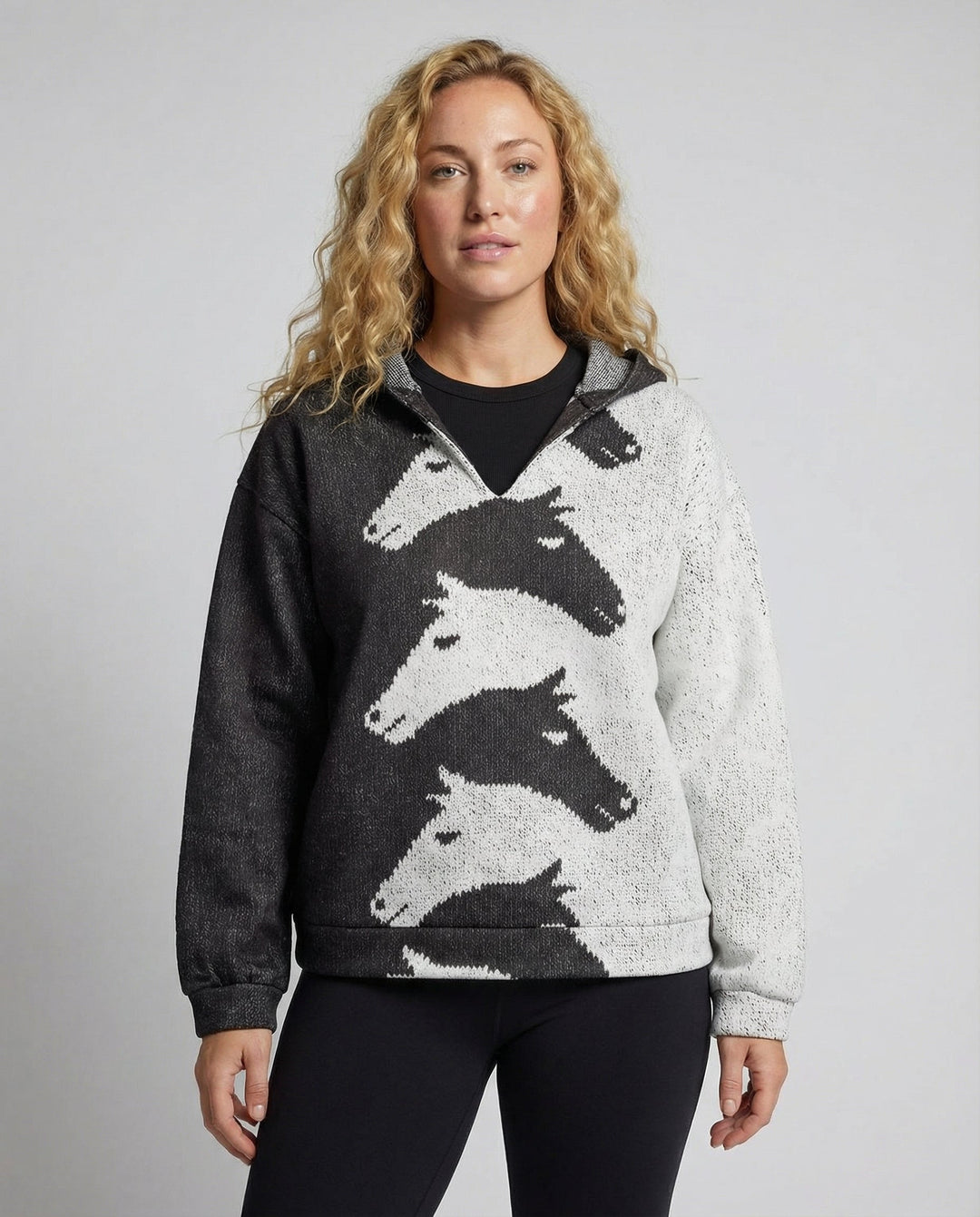 Damen Hoodie mit kreativem Pferdemuster & bequemer Passform
