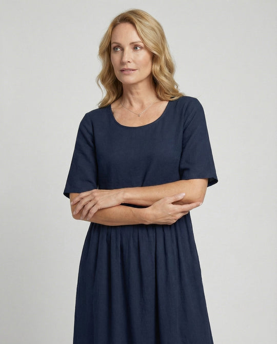 Freizeitkleid Damen Midikleid Leinenoptik