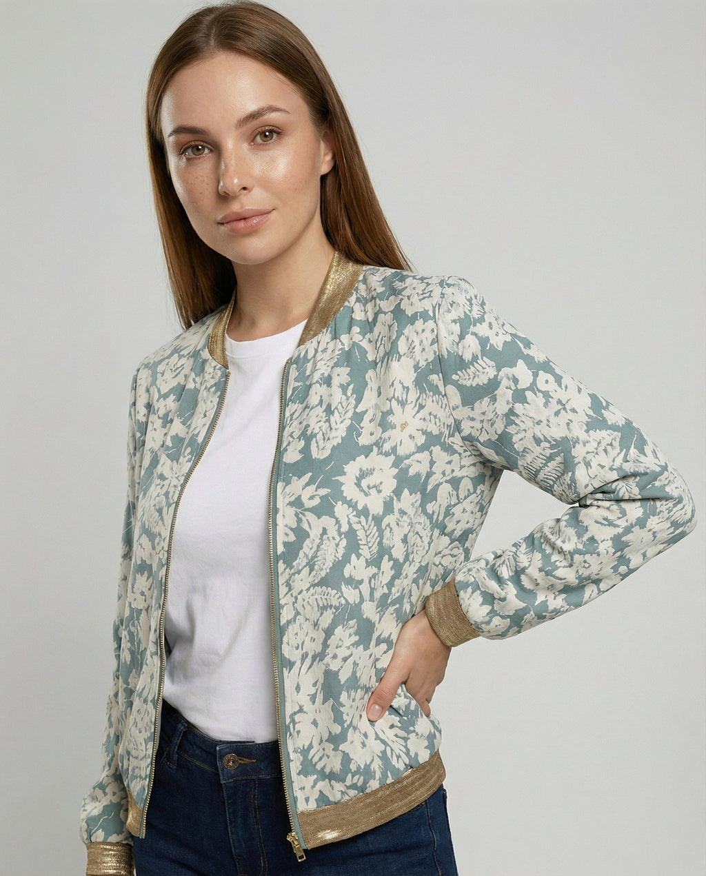 Damen Bomberjacke mit Blumenmuster