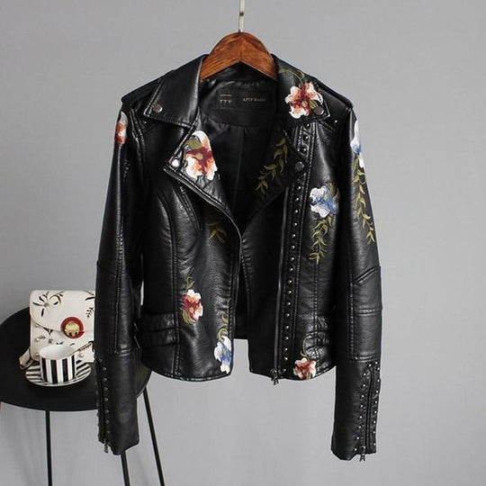 Lederjacke mit Stickerei