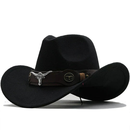 ShopNory - Western-Stil Filzhut mit Stier-Schnallenband